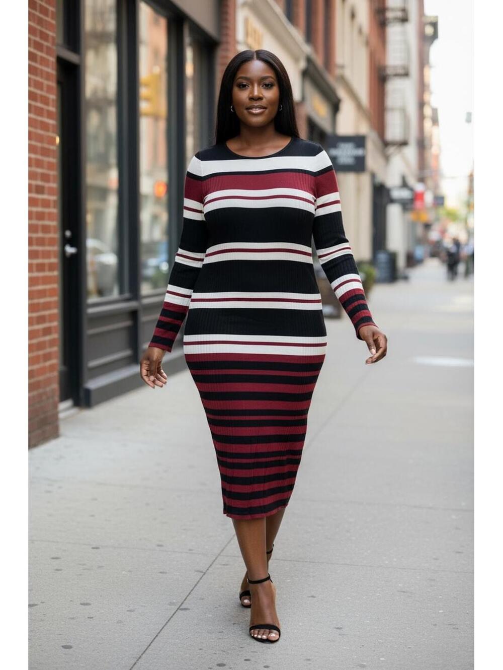 Felicity & CoCo Women's Long Sleeve Striped Dress